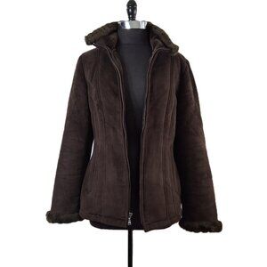 Sonoma Winter Faux Suede Shearling Coat M Penny Lane 90s Y2K Boho Borg Lined